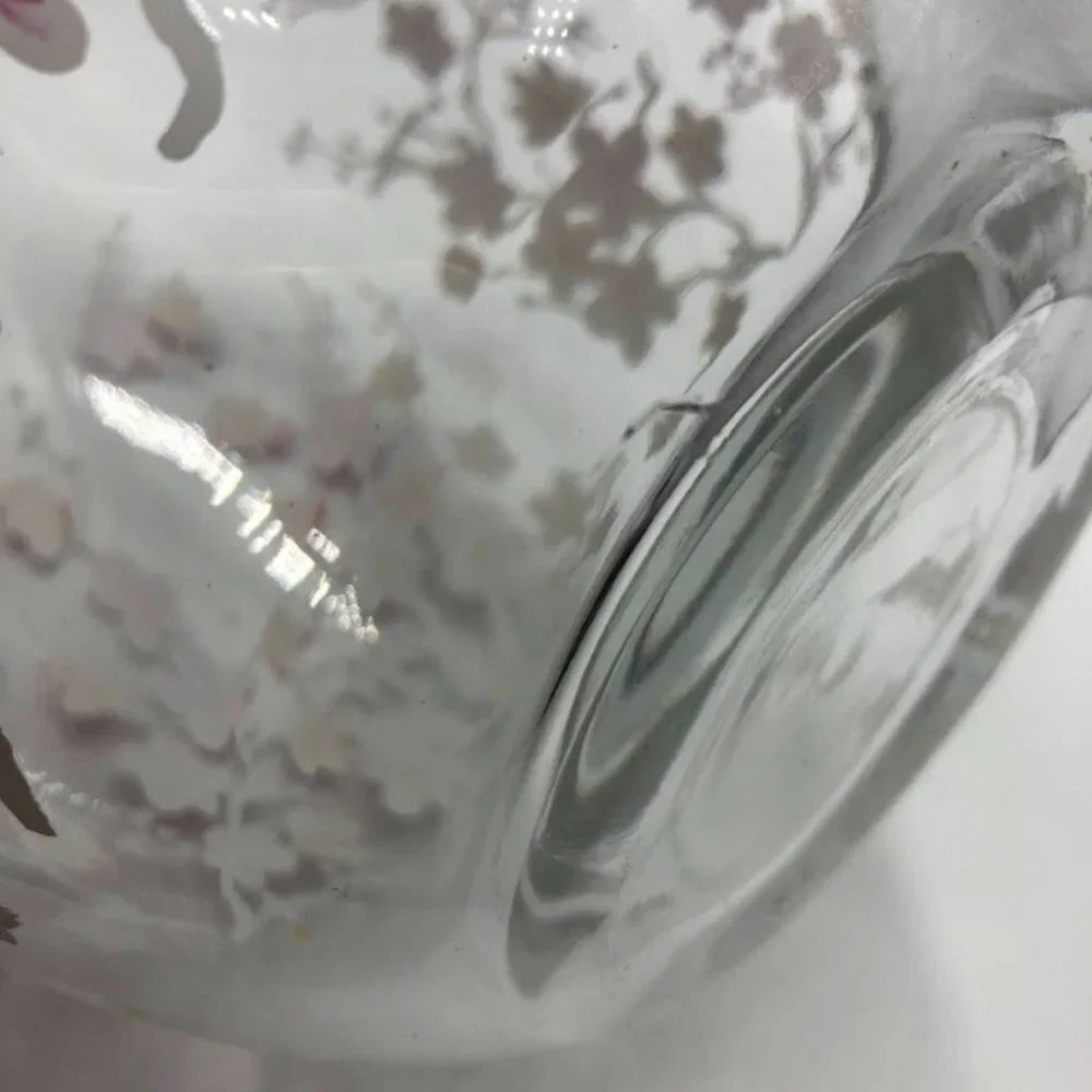 Cherry Blossom Themed Glass Vase Floral Weighted Bottom Delicate Décor Tabletop